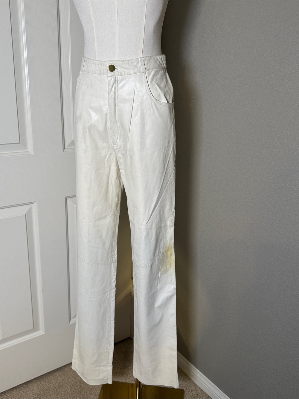 White Leather Straight-Leg Pants